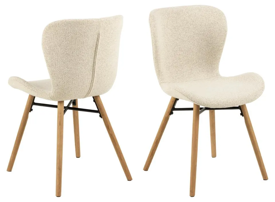 Krzesło tapicerowane DOREN kremowy - zamek błyskawiczny, dąb olejowany ( zestaw 2 sztuk )