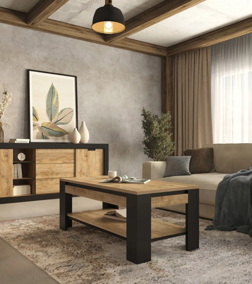 Stolik kawowy z półką TUDOR 60x120 - dąb samdal, czarny - 24WSNZ99