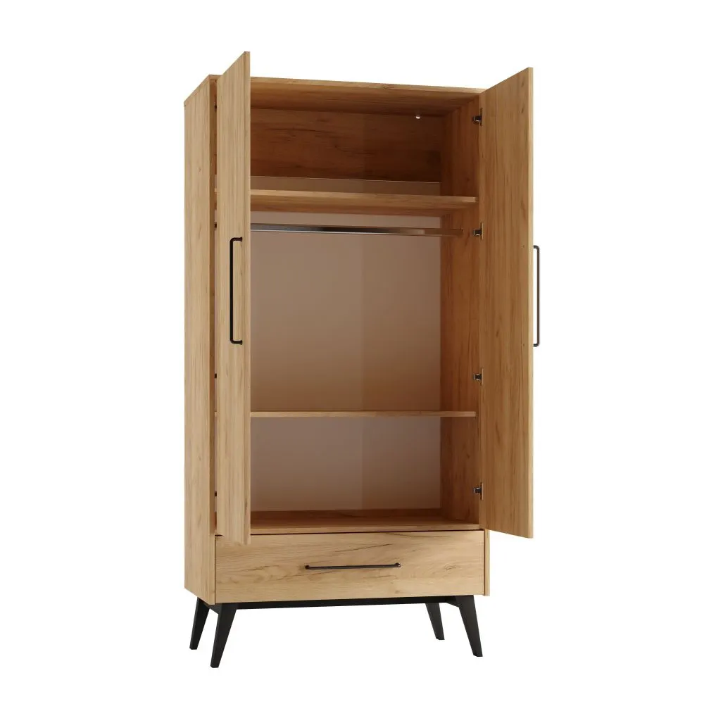 Szafa 2-drzwiowa z szufladą RETRO efekt drewno czarny - PIN_044-042-003