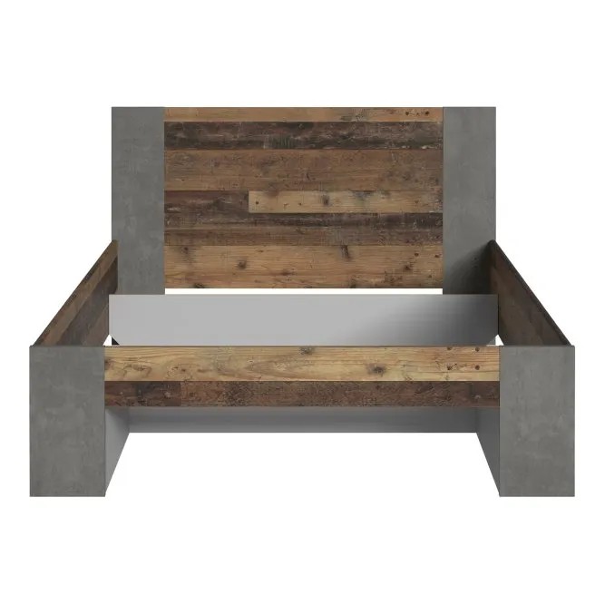 Łóżko z zagłówkiem CLIF 140x200 - old wood vintage, beton - CLFL1141-C546