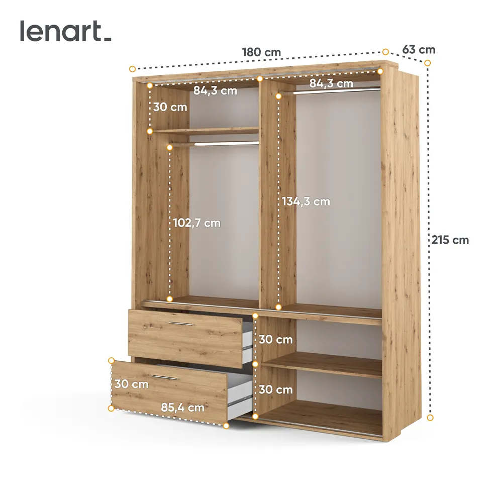 Szafa 2-drzwiowa z lustrem LED ARTI AR-22P 180cm dąb artisan - AR22PDA