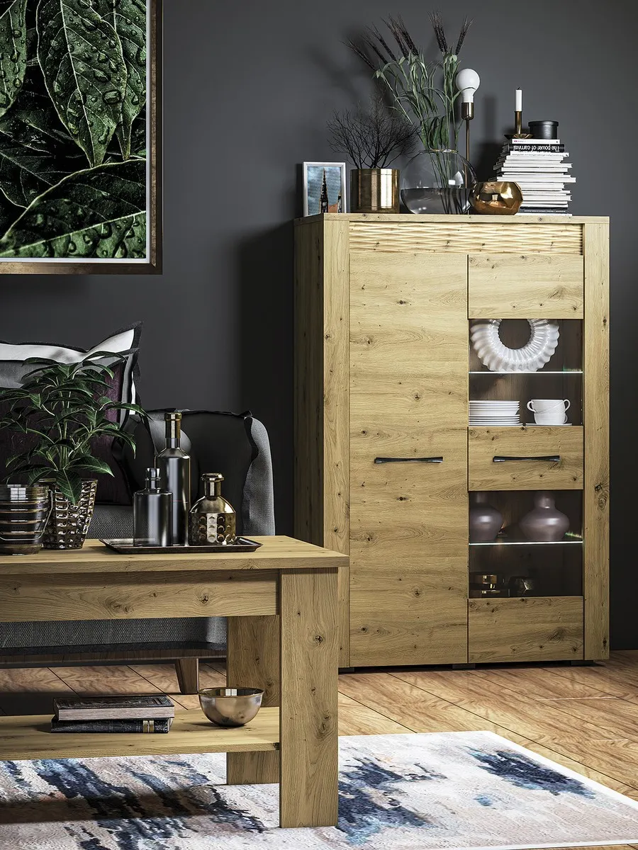 Witryna nIska 2-drzwiowa ARTIS 05 z oświetleniem, dąb artisan - 1ARTI05-001