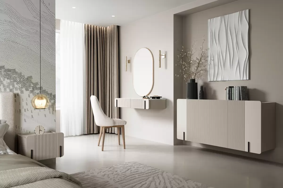 MALMI Komoda 150 3D - cashmere / crema bianca  / wisząca / czarne uchwyty — zdjęcie 10