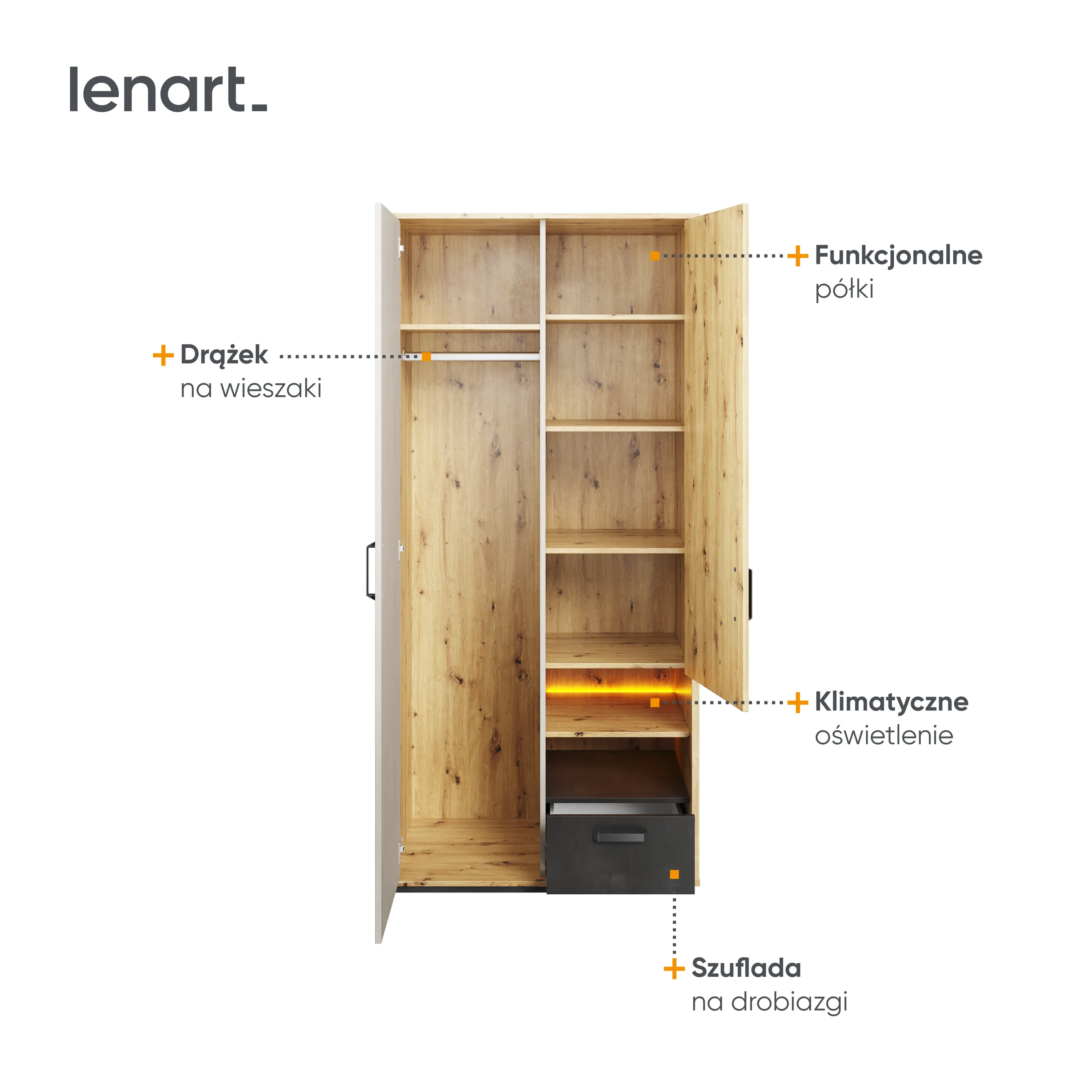 Szafa 2-drzwiowa Qubic QB-03 dąb artisan - QB3DAR