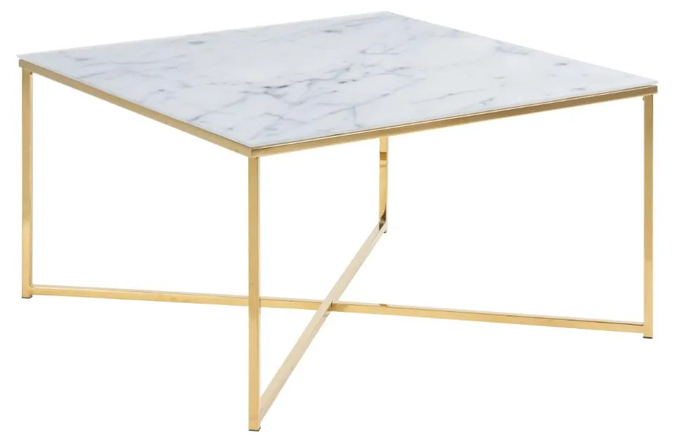 Stolik kawowy SOMIA 80x80x45 cm Biały efekt marmuru, Złoty