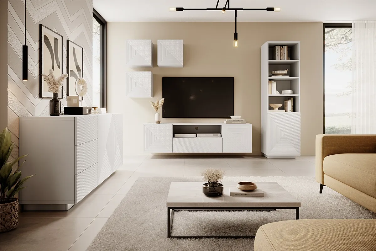 Regał ASHA 50 1D - biały mat- ryflowany front - cokół - B_149627