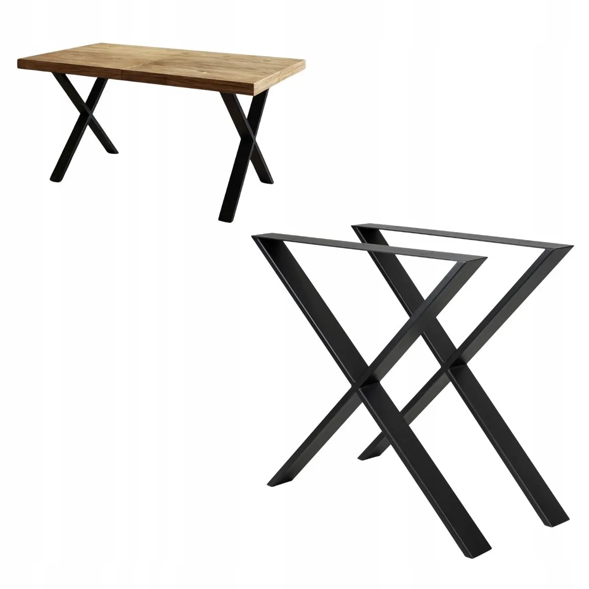 Metalowe nogi do stoły OBEIX stelaż pod blat zestaw 2 szt. czarne Meble, Tabela, Stolik kawowy, Biurko, Stół do jadalni