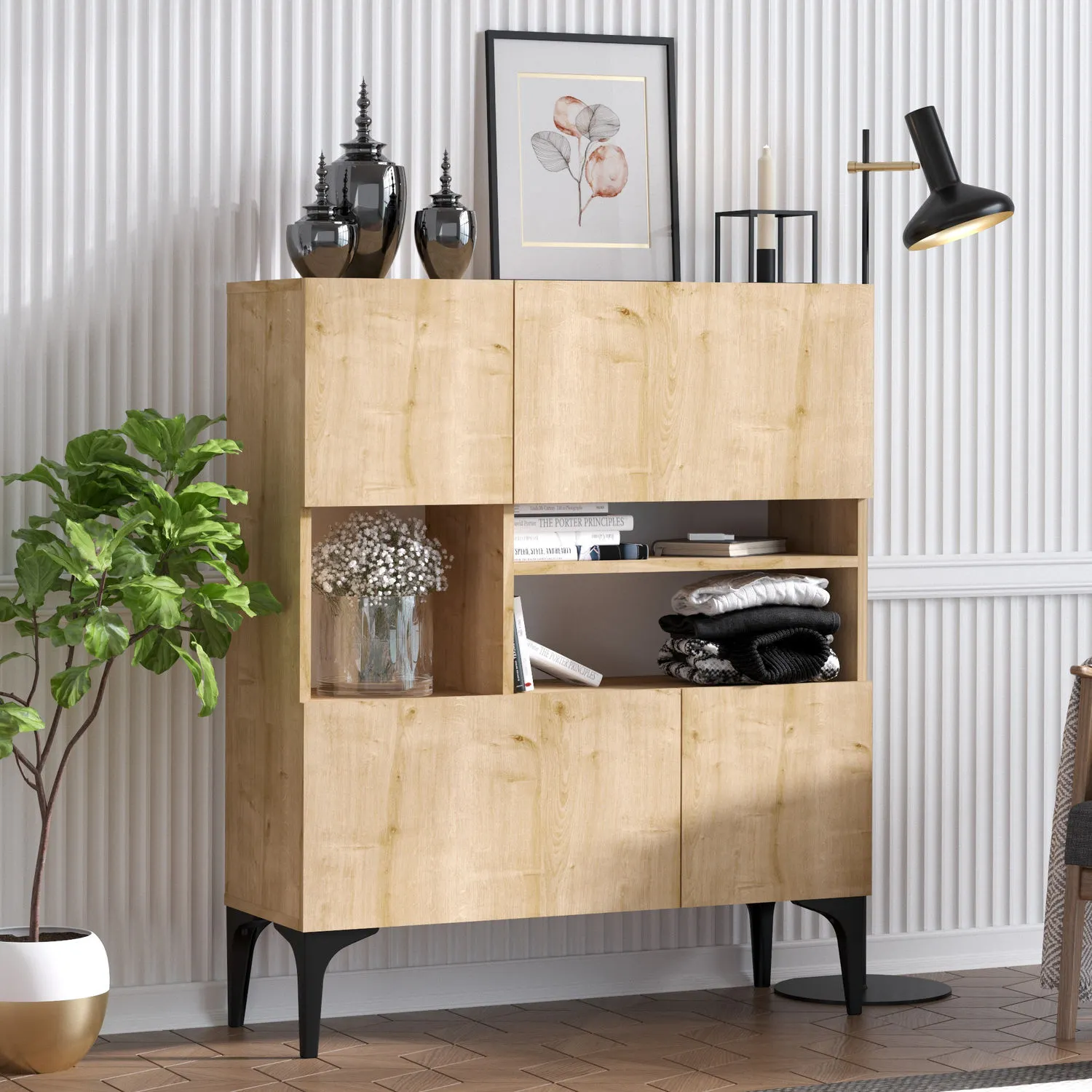 Komoda drewniana wysoka 4-drzwiowa KRISTA 100 cm dąb sapphire - ASI_793ELG1806