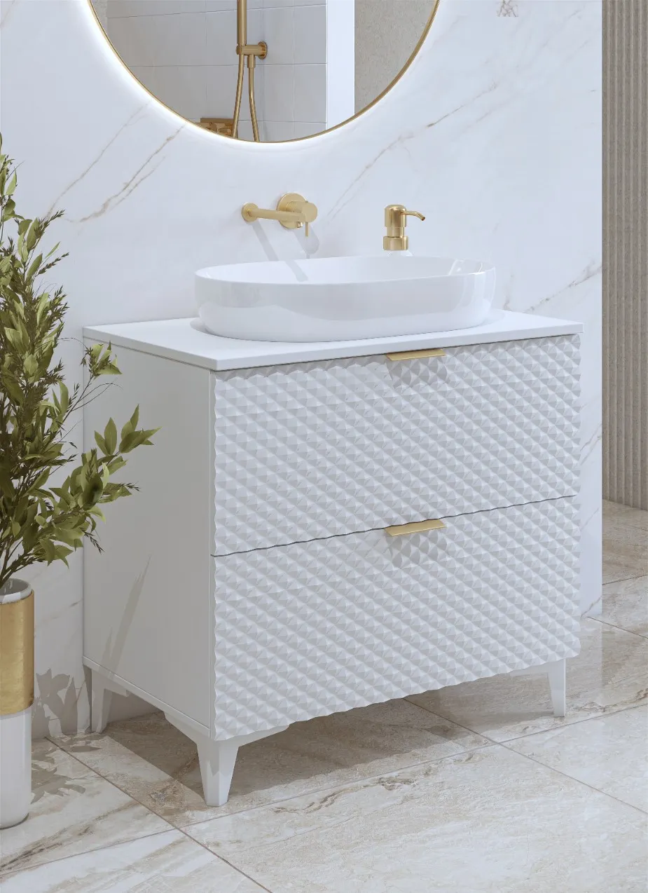 Szafka pod umywalkę LAURA wisząca z 2 szufladami 80 cm - biała — zdjęcie 8