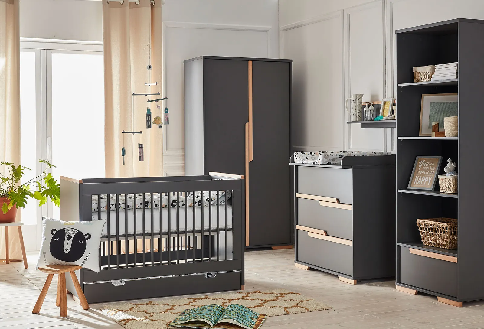 Łóżeczko SNAP regulacja wysokości 60x120 ciemnoszare - PIN_023-010-162