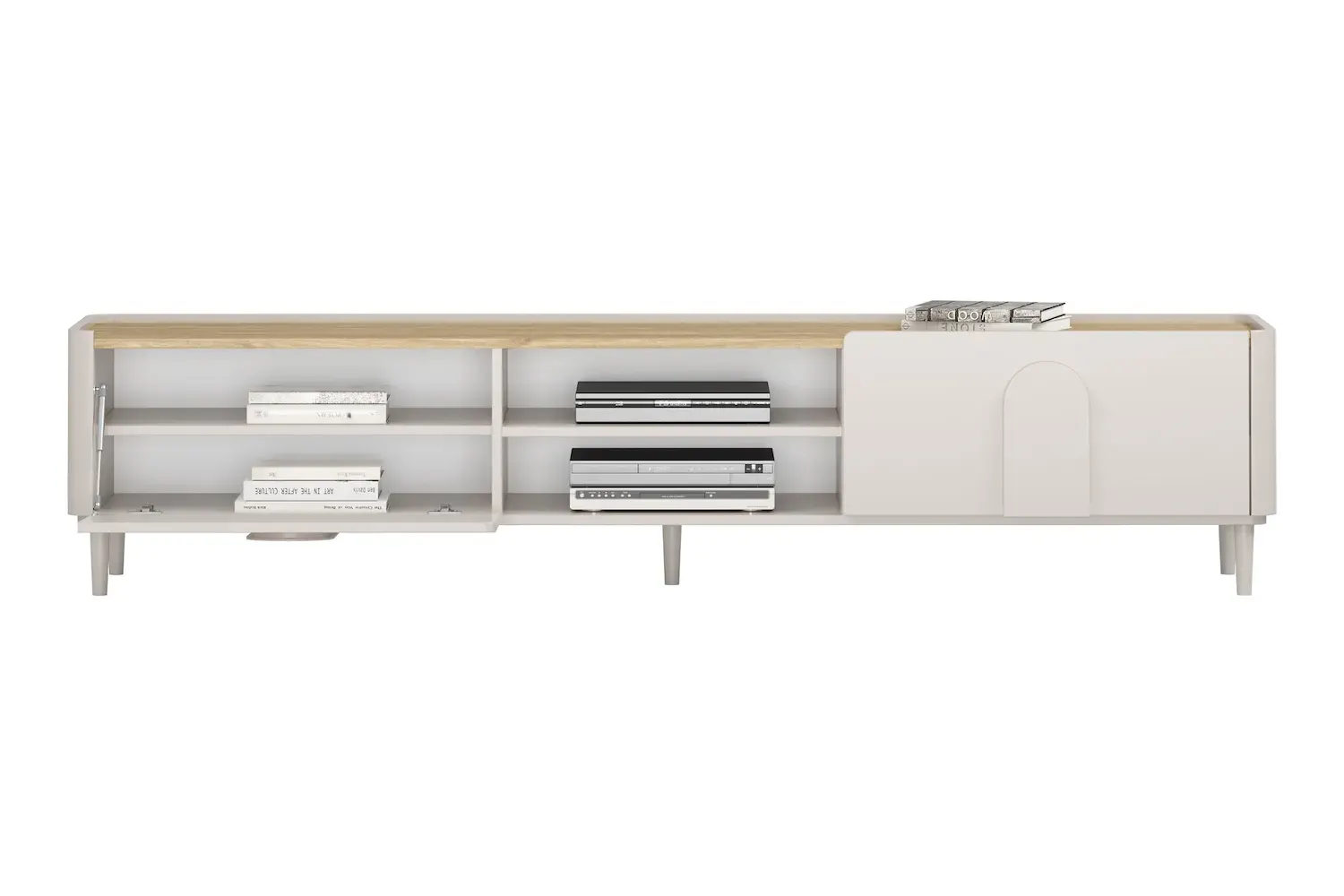 Safka RTV z klapą i szufladą AMILIO 220 - cashmere dąb olejowany uchwyty cashmere nogi cashmere - B_169217