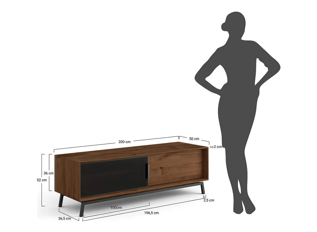 Szafka RTV MODERN LOFT 2-drzwiowa z przeszkleniem 200x50x52 cm - tabacco - PLMOL07ST