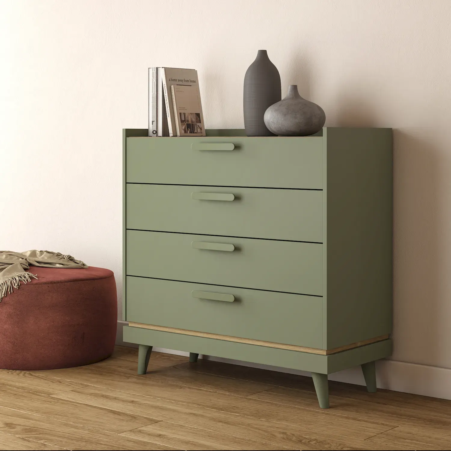 Komoda z 4 szufladami SCANDI 27 zielony-dąb olejowany - 24GDOH27
