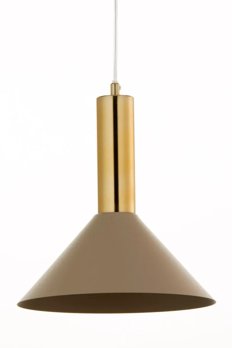 lampa wisząca, lampa sufitowa, metalowa lampa, kolor złoty, korpus stożkowy