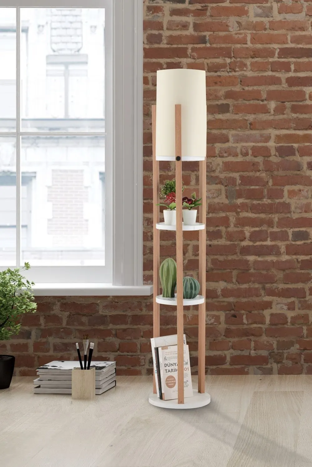 Lampa podłogowa z półkami CIRCLE NORA kolor podstawy naturalny - ASI_390FLH2279