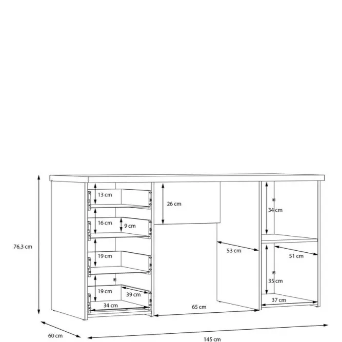 Biurko NET106 z szafką i 4 szufladami - biały, jasny beton - MT926-C264