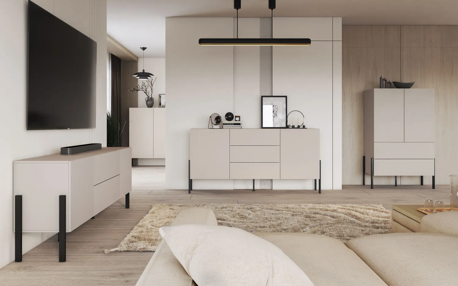 Szafka RTV 2-drzwiowa z szufladami JUKON 204 cm kaszmirowa - 24KSND40