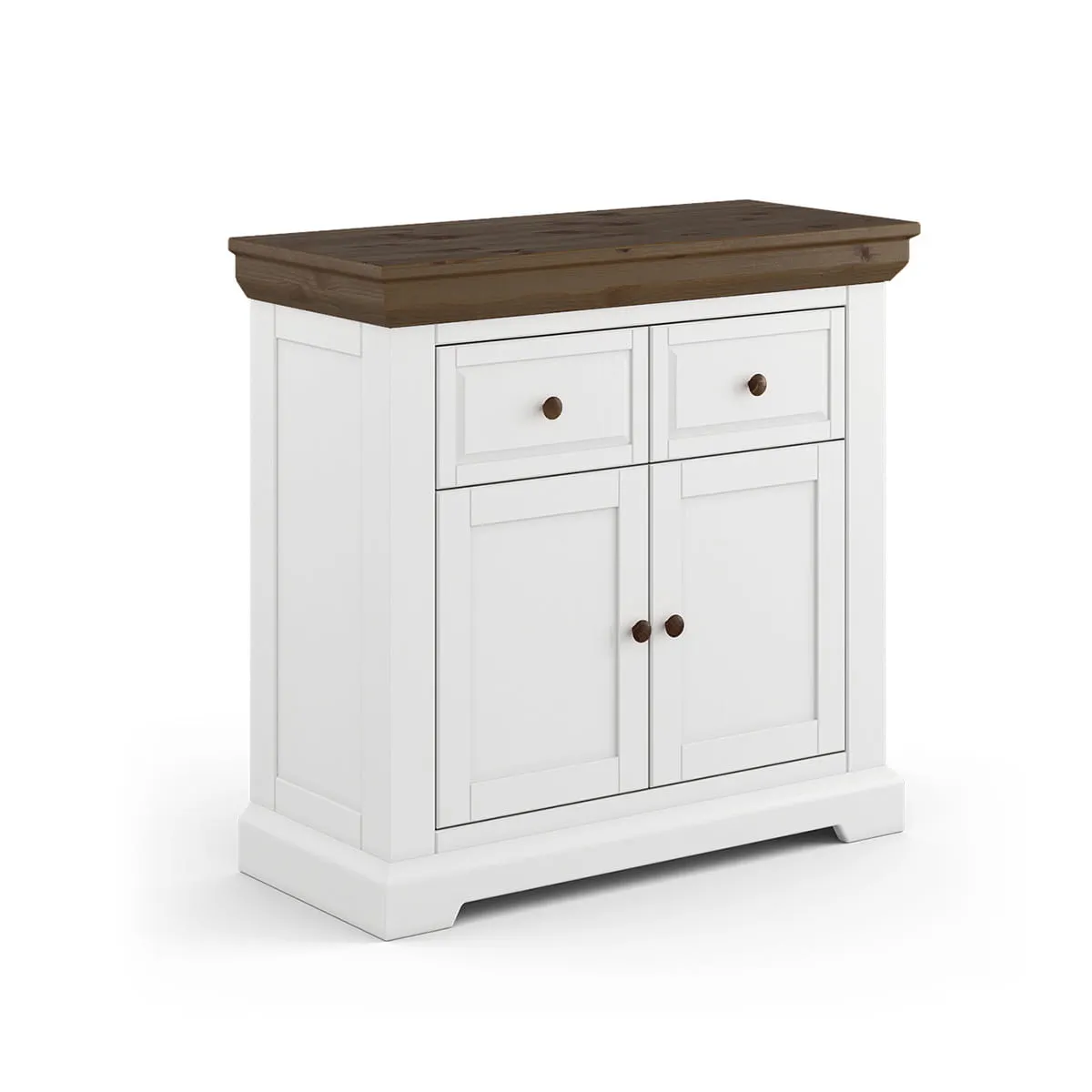 Komoda mała MARONE ELITE 2-drzwiowa z 2 szufladami - biała, tabacco