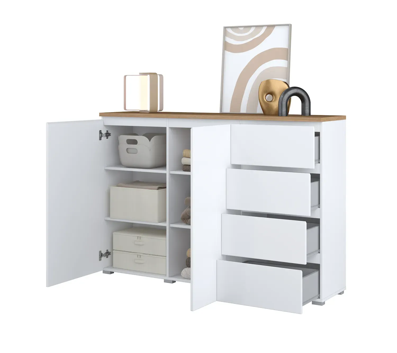 Komoda 2-drzwiowa z 4 szufladami MODO 150cm biały dąb mauvella - 247VOJ45