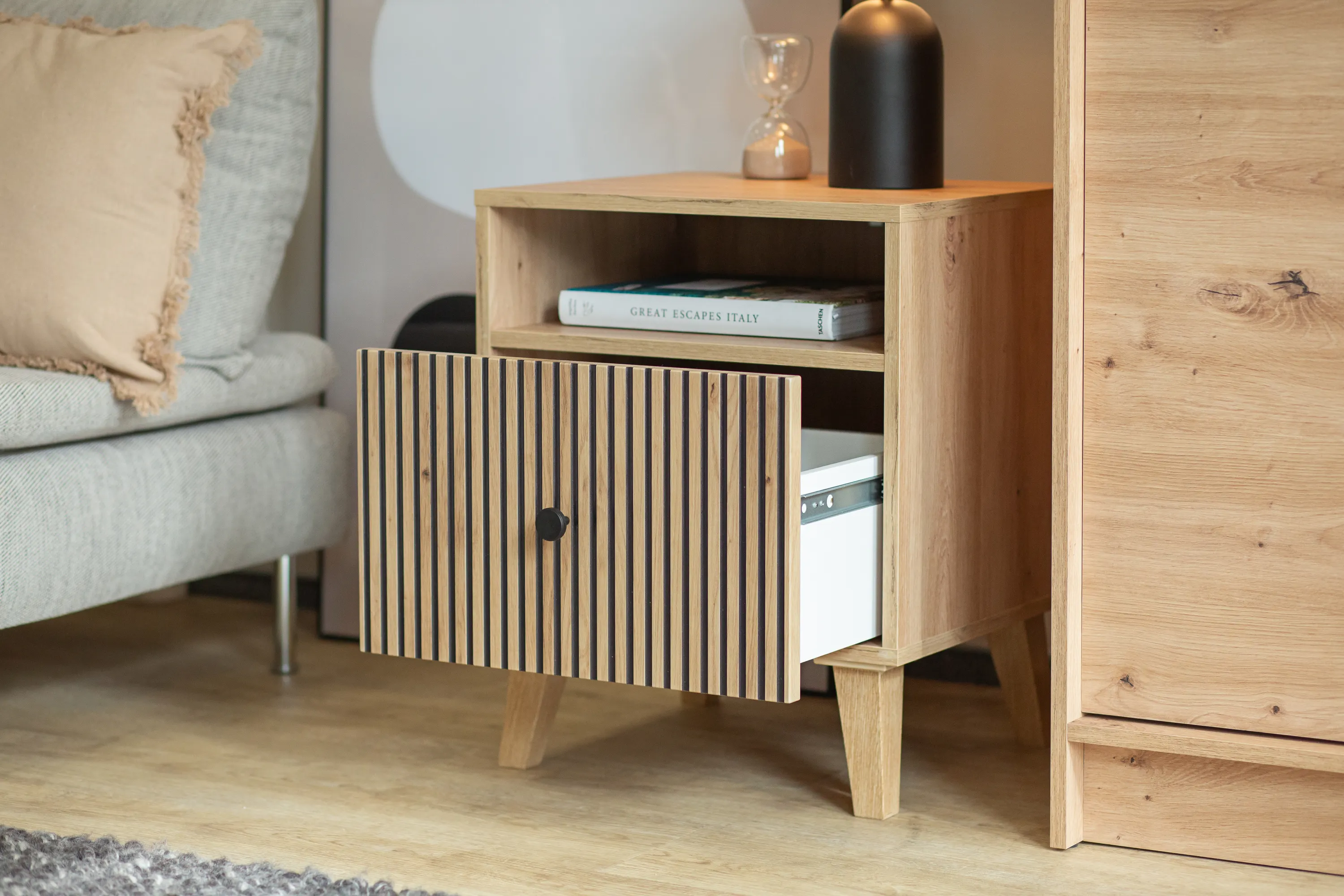 Szafka nocna z 1 szufladą i półką BERLIN dąb artisan - INT_5003194