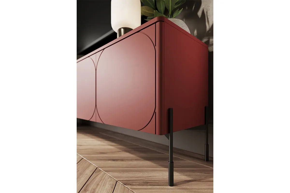 Szafka RTV SONATIA 200 z szufladą - ceglana czerwona - czarne nogi - B_149131