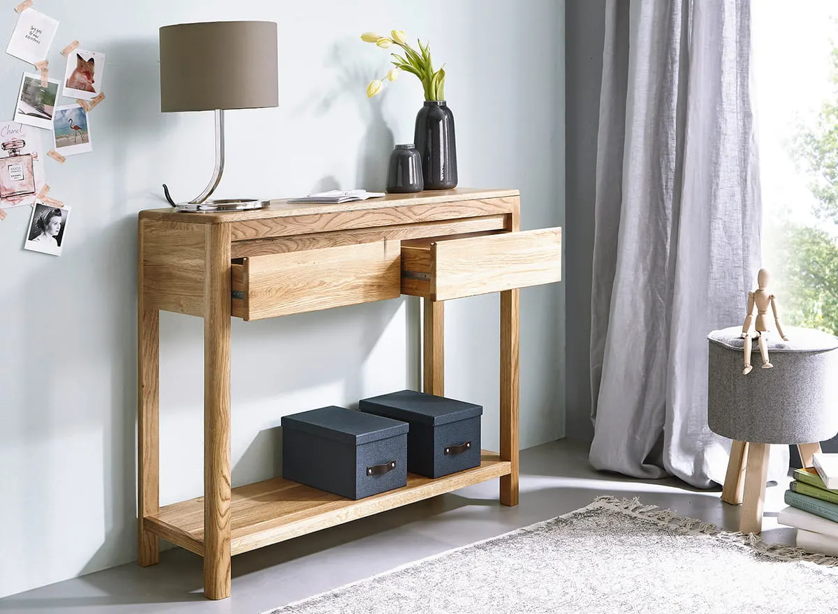 Dębowa konsola GIALO z szufladami I półką 90x33x78 - - 2SGIA23