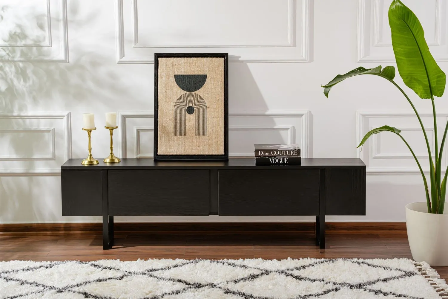 Szafka RTV 2-drzwiowa SERENITY 180 cm czarna czarny stelaż - ASI_241NRD1309