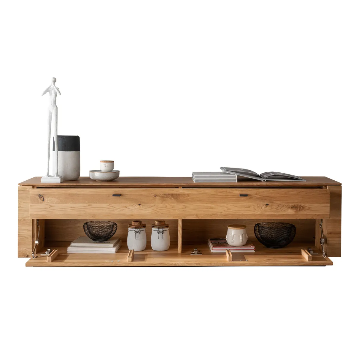 Szafka rtv dębowa drewniana PRESENT 180x47 z szufladą - GK_103623070202