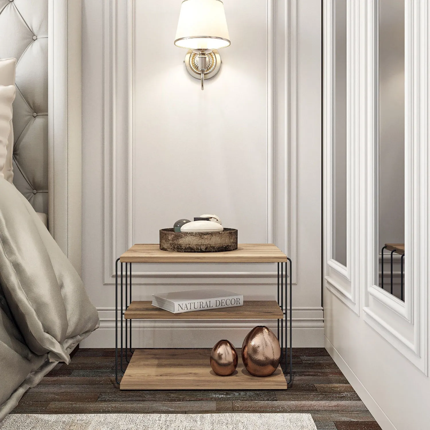 Stolik boczny wielofunkcyjny LIFON 50x40 cm sosna atlantycka na czarnym stelażu - ASI_854KLN2813