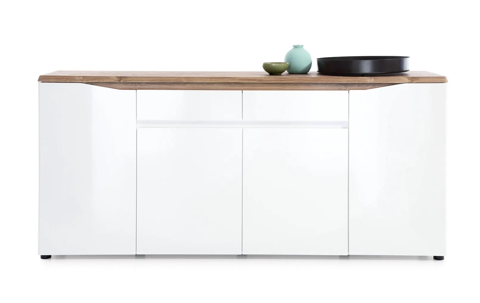 KOMODA 4-drzwiowa z 2 szufladami TOLEDO TOLK04 Biały połysk, Dąb StirlingK - 6001090000009