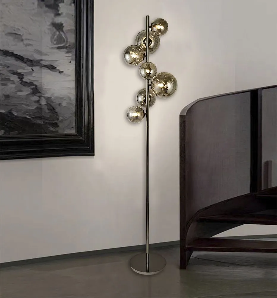 SEVILLA Lampa podłogowa z siedmioma kulistymi kloszami w kolorze czarnego chromu - 3214-1010