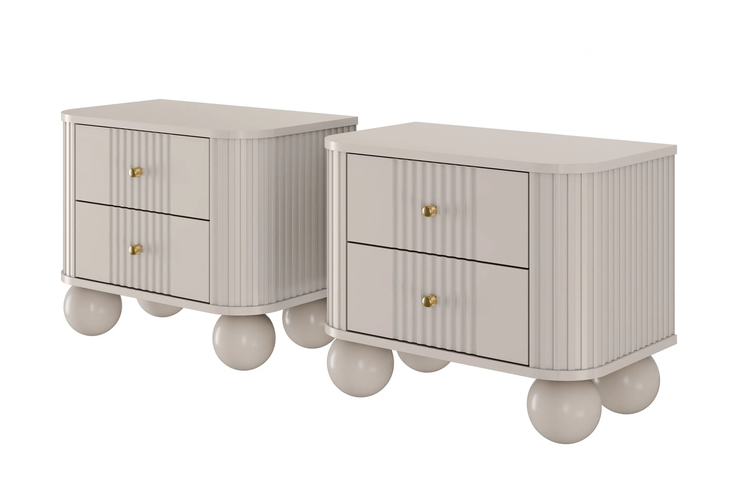 Szafka nocna z 2 szufladami VESPER 56 zestaw 2 sztuk ryflowany front cashmere złote uchwyty nogi kule Szuflada, Meble, Gabinet, Kredens, Wanna z hydromasażem