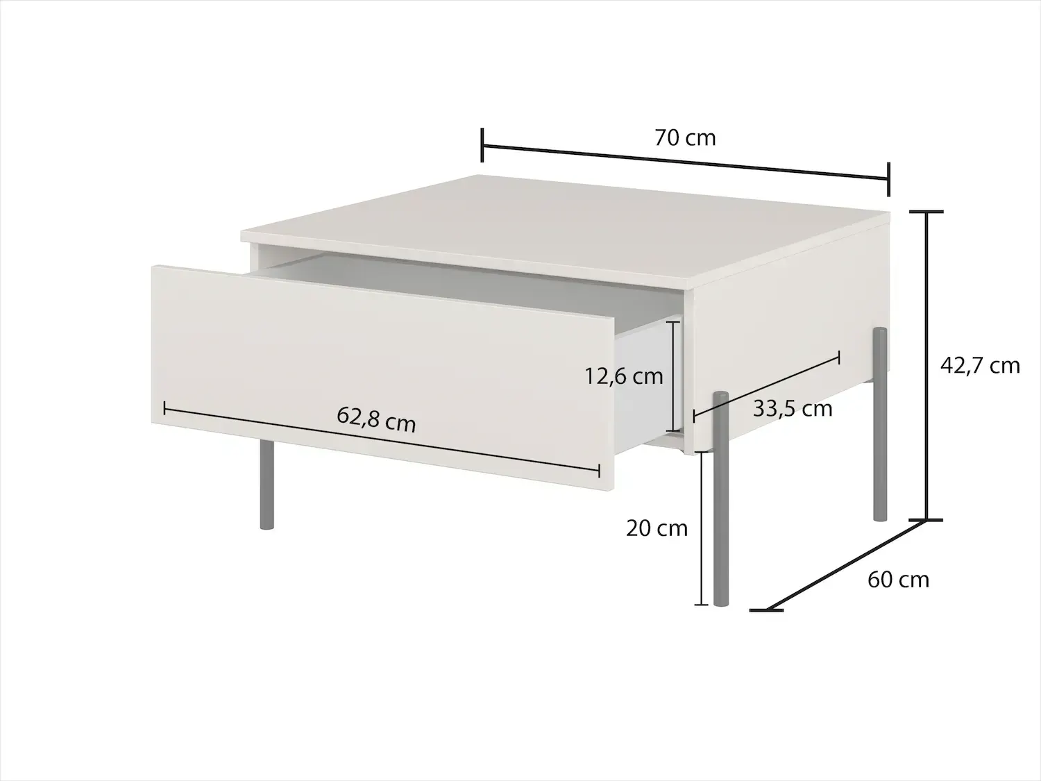 Stolik kawowy z szufladą ORE 61x70 cm dąb lindberg czarne nóżki — zdjęcie 2