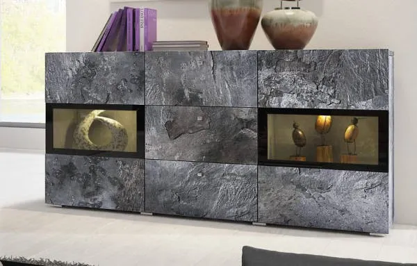 Komoda 2-drzwiowa z szafkami szklana BAROS 132x70x39 ciemny beton Komoda 2-drzwiowa z szafkami szklana BAROS 132x70x39 ciemny beton