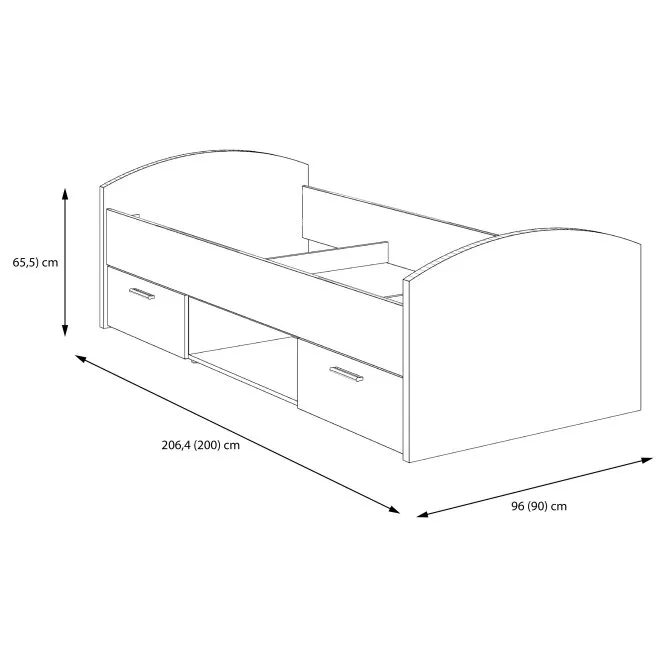 Łóżko z szufladami i wnęką CLIF 90X200 -old wood vintage, beton - WNL09-C943