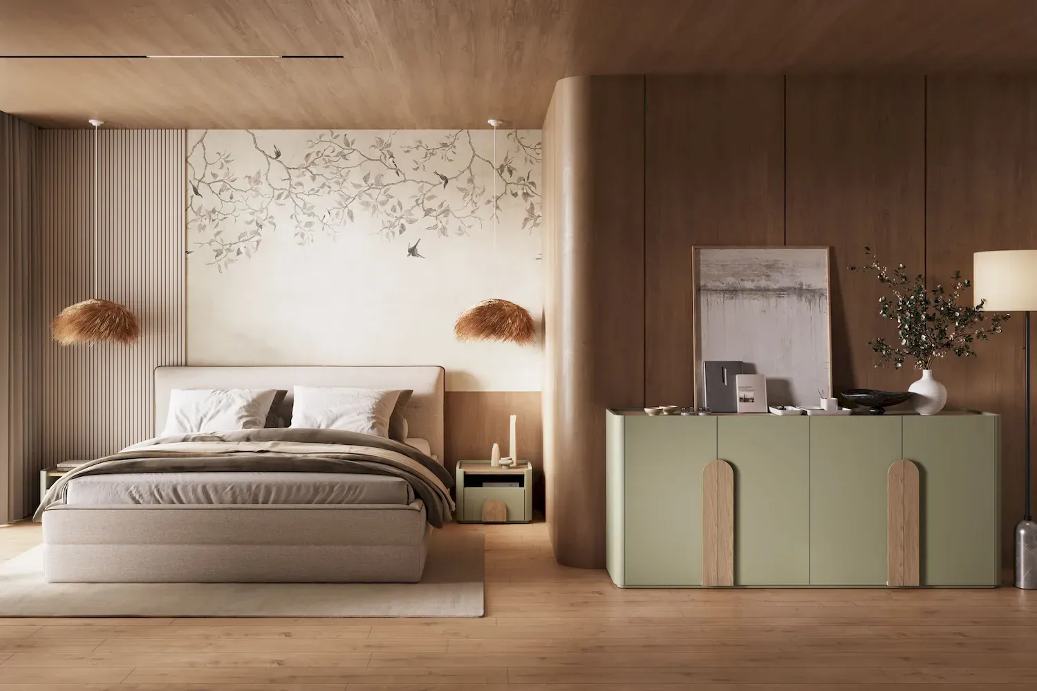 Szafka nocna z 1 szufladą i półką AMILIO 50 - eukaliptus dąb baltic dune uchwyty dąb naturalny - B_167066