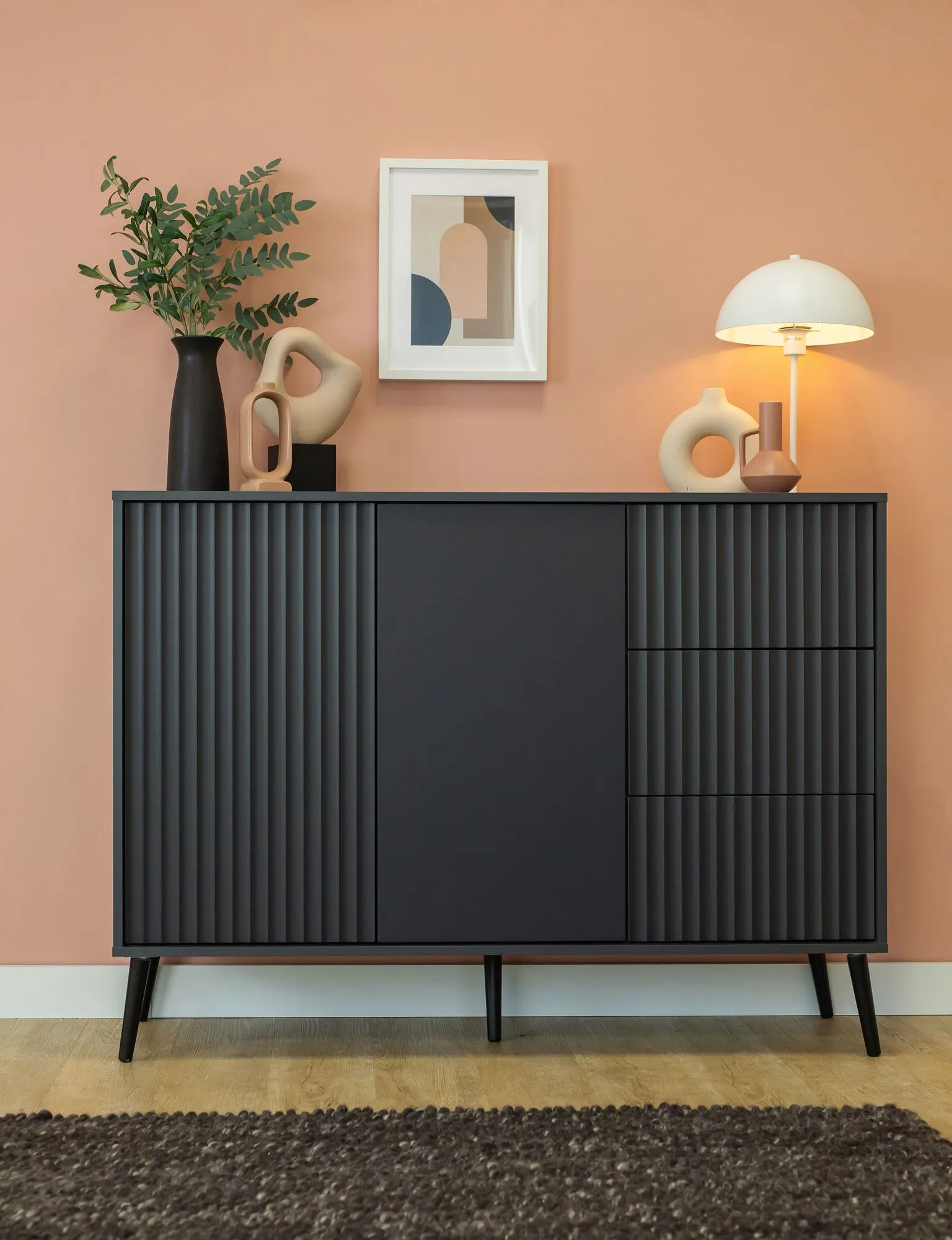 Komoda 2-drzwiowa z 3 szufladami BARCELONA 135cm antracyt - INT_5003184