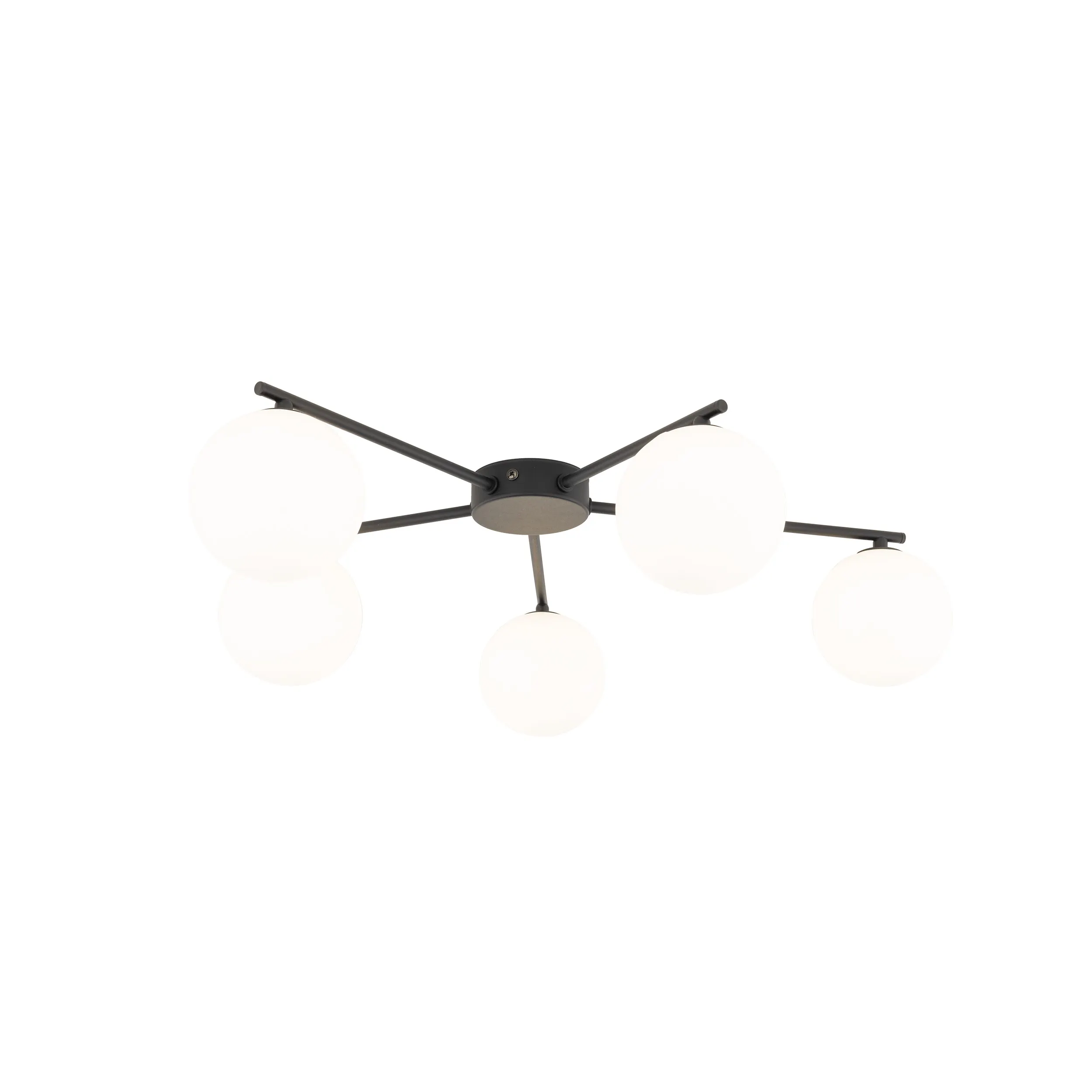 Lampa sufitowa ELTON czarna z białymi okrągłymi szklanymi kloszami 67x58x17cm - TK_10262