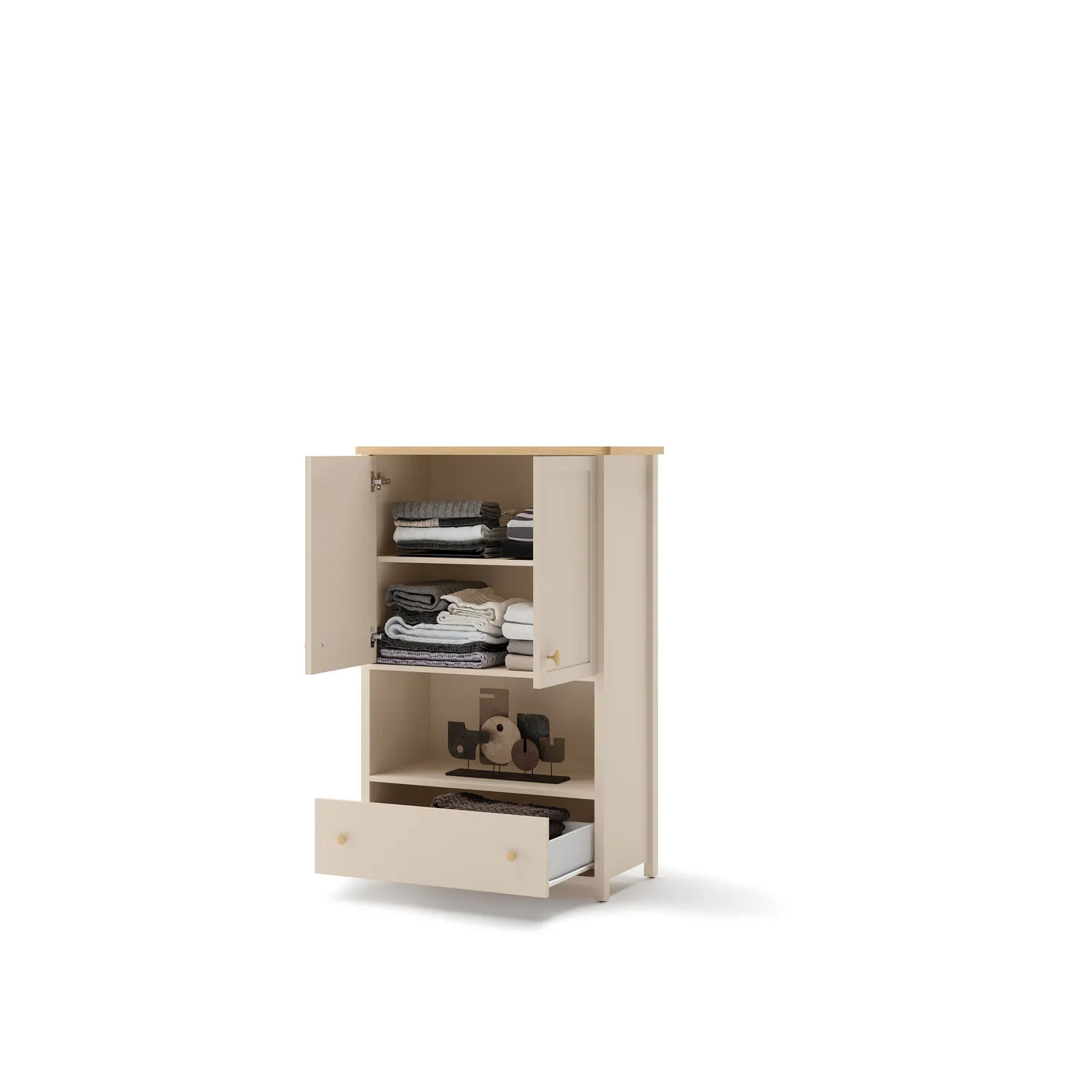 Komoda wysoka 2-drzwiowa z wnęką i szufladą STORY 11 beż piaskowy dąb vincenza bielony - SO11BPVB