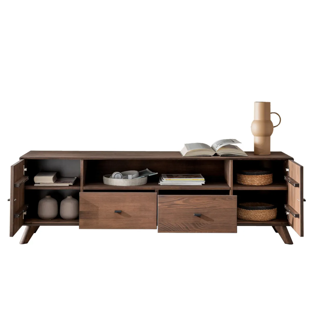 Szafka rtv bukowa ryflowana BLISS 180x57 z szufladami - GK_103624090102