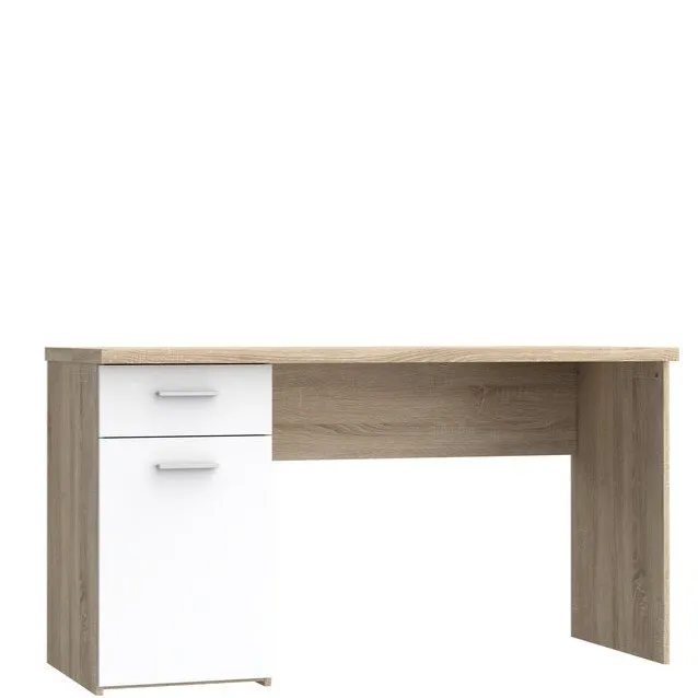 Biurko NET106 z szafką i szufladą - efekt drewna, biały