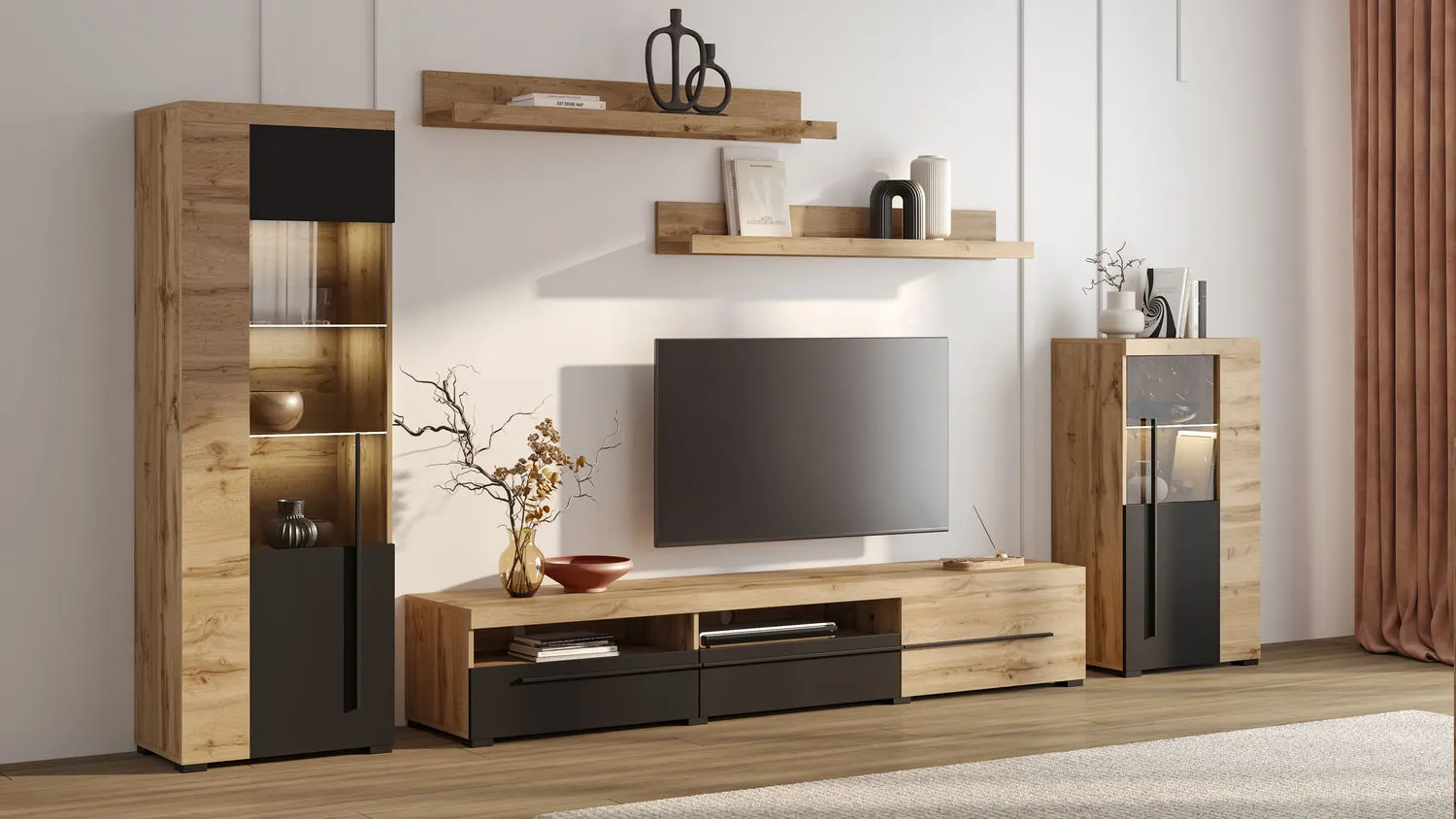 Meblościanka ROGER 11 dąb wotan/czarny - 22N2ZH11