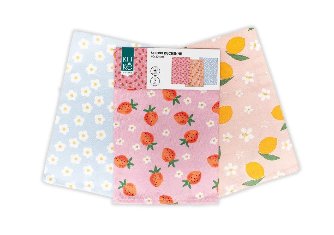 Ścierka zestaw 3 szt. KUKE 025 cytryni i truskawki 40x60 wielokolorowy - FARO_30813