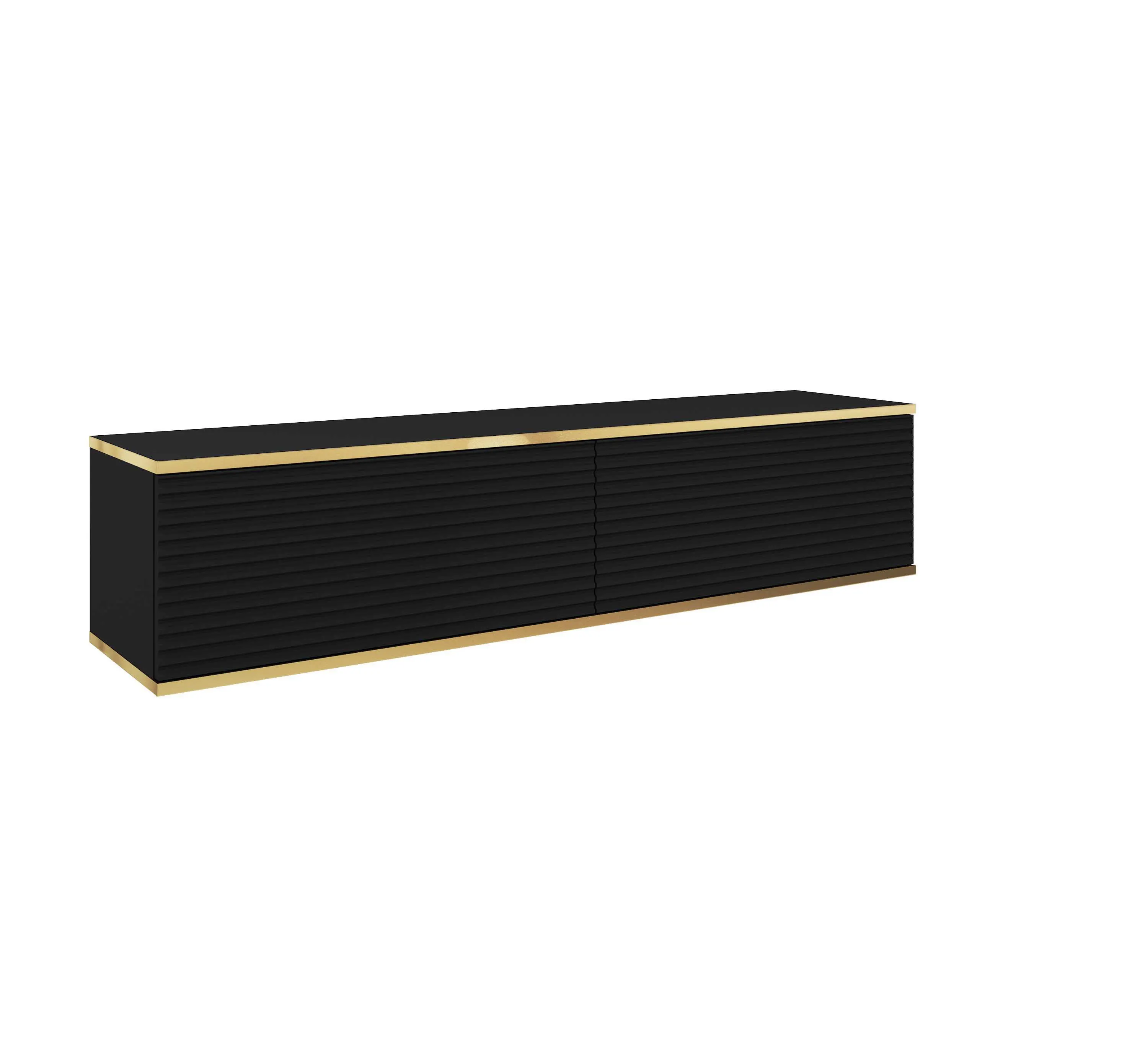 Szafka RTV wisząca ORO 135 cm czarno-złota ryflowana