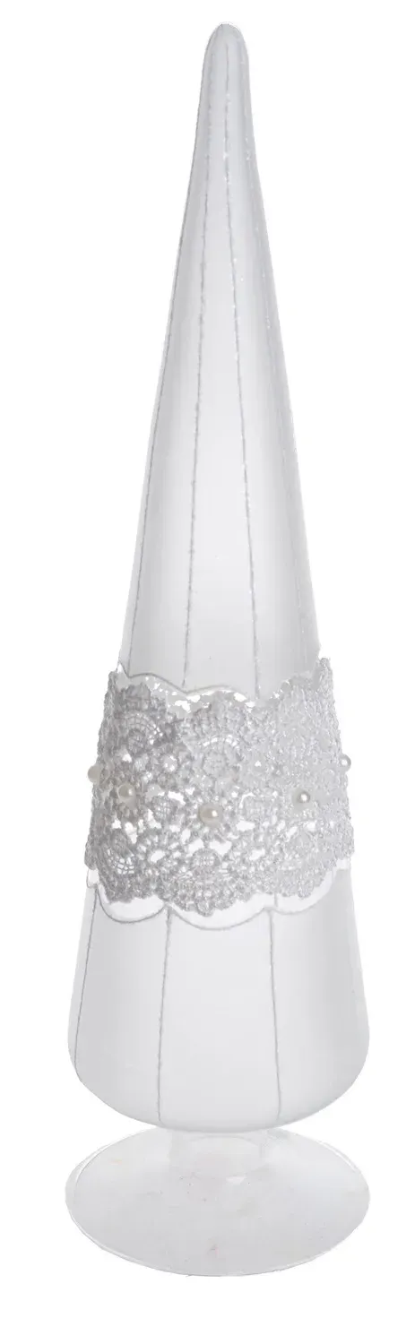 Choinka szklana Z KORONKĄ DUŻA biała