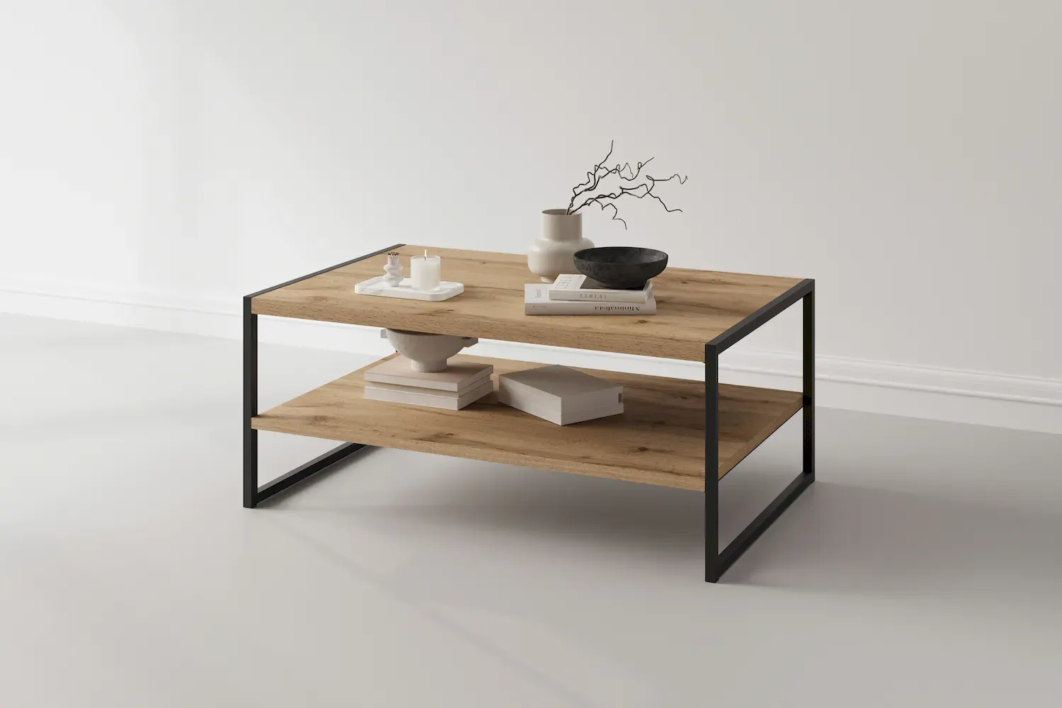 Stolik kawowy z półką EKO 97 dąb wotan czarny - 24N0MJ97