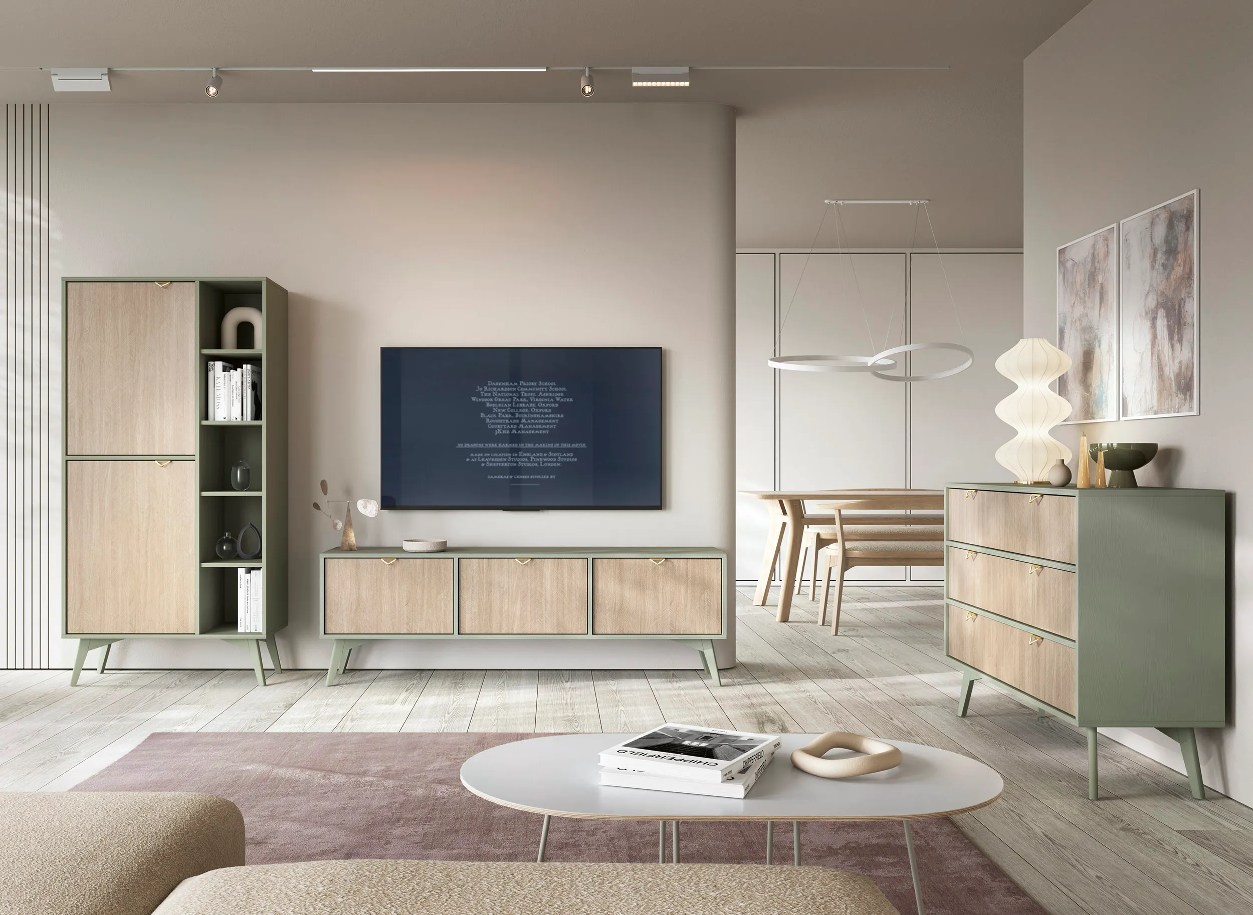 Szafka RTV 3-drzwiowa FOREST Eukaliptus, Jodełka - FOREST_RTV158_EUK