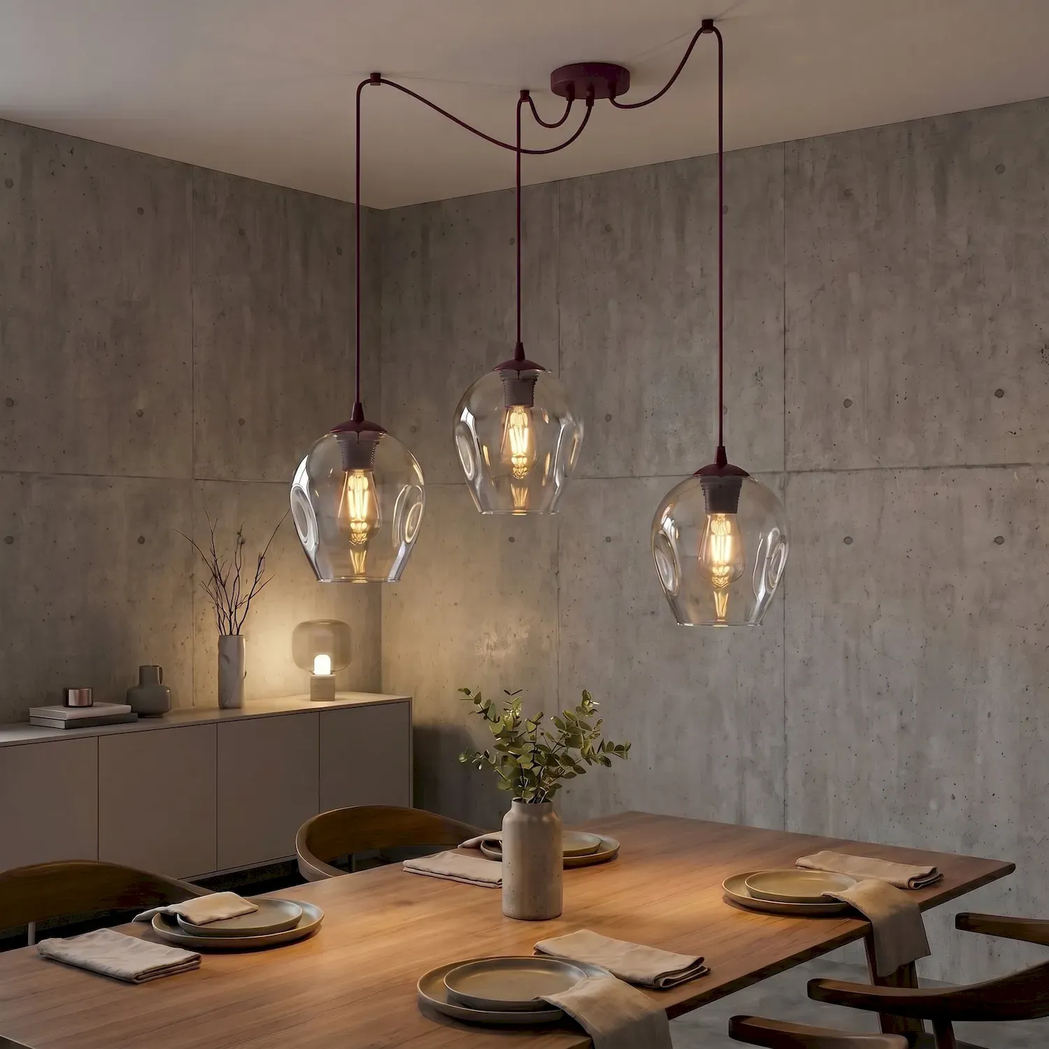 Lampa wisząca pająk LEVEL 3 burgundowy transparentny - 1819/3