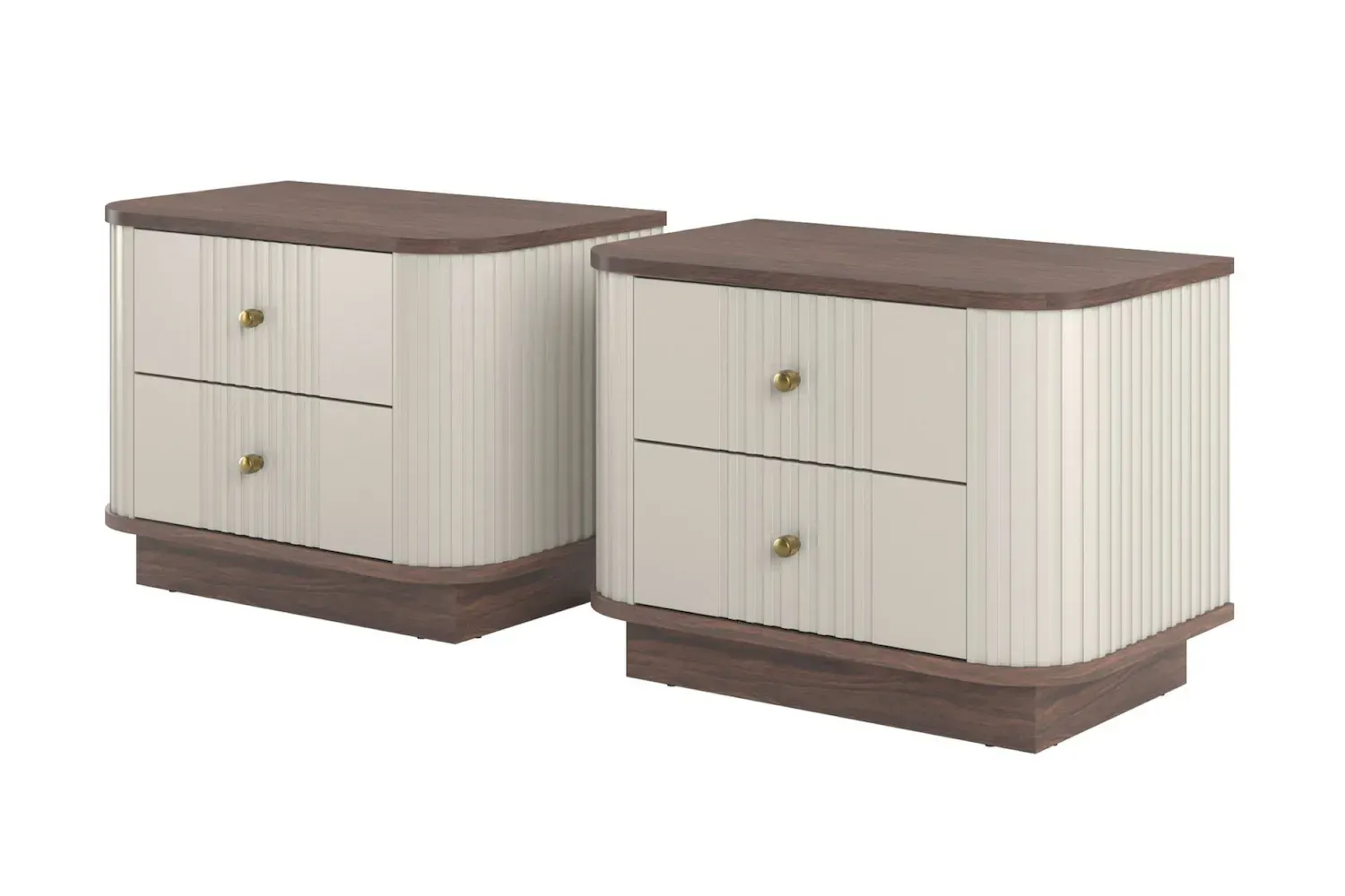 Zestaw szafka nocna z 2 szufladami VESPER 2-set ryflowany front - cashmere orzech złote uchwyty cokół