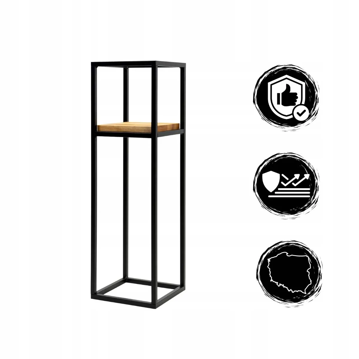 Kwietnik stojący ANET M metal drewno czarny naturalny - LD_TZ000173